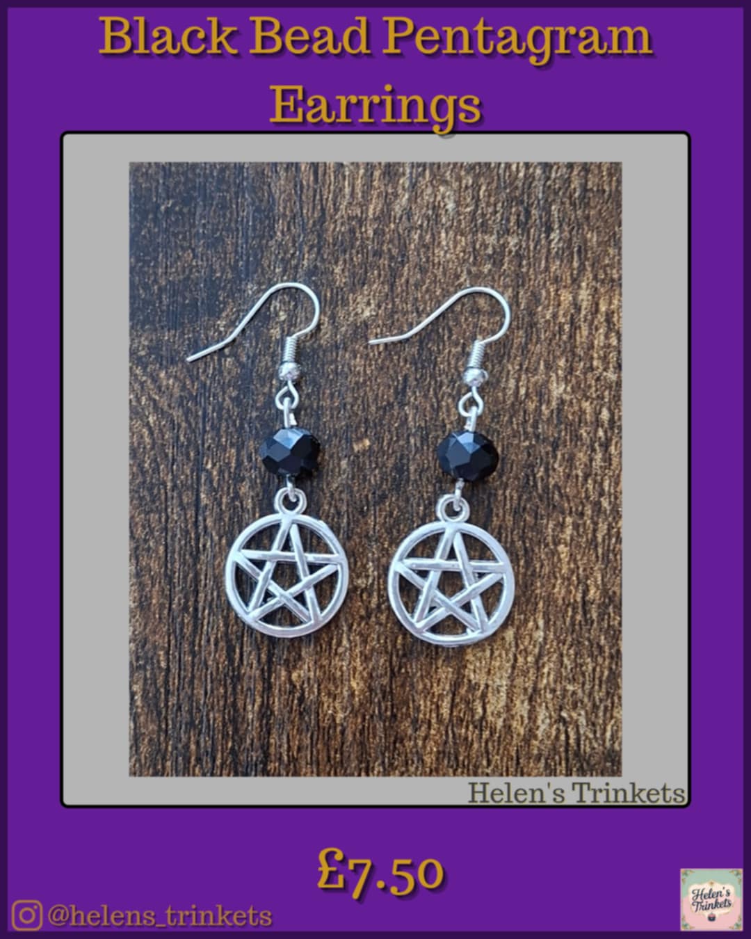 Black Bead Pentagram Earring