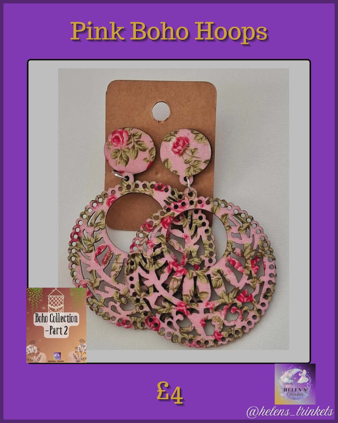 Pink Floral Boho Hoops