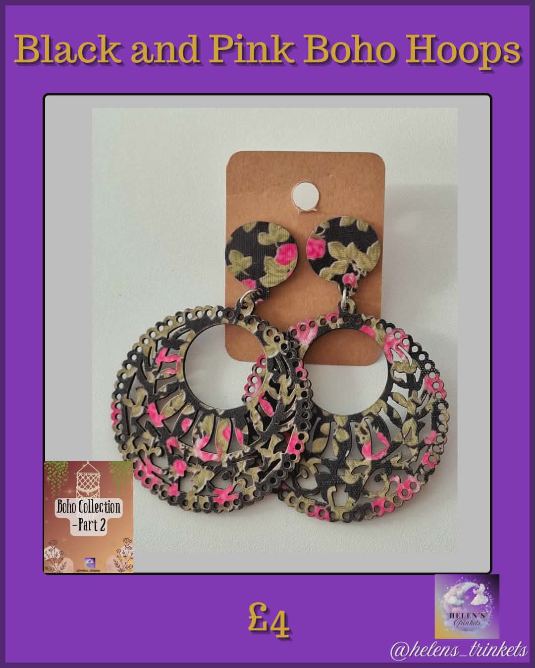 Black & Pink Boho Hoops