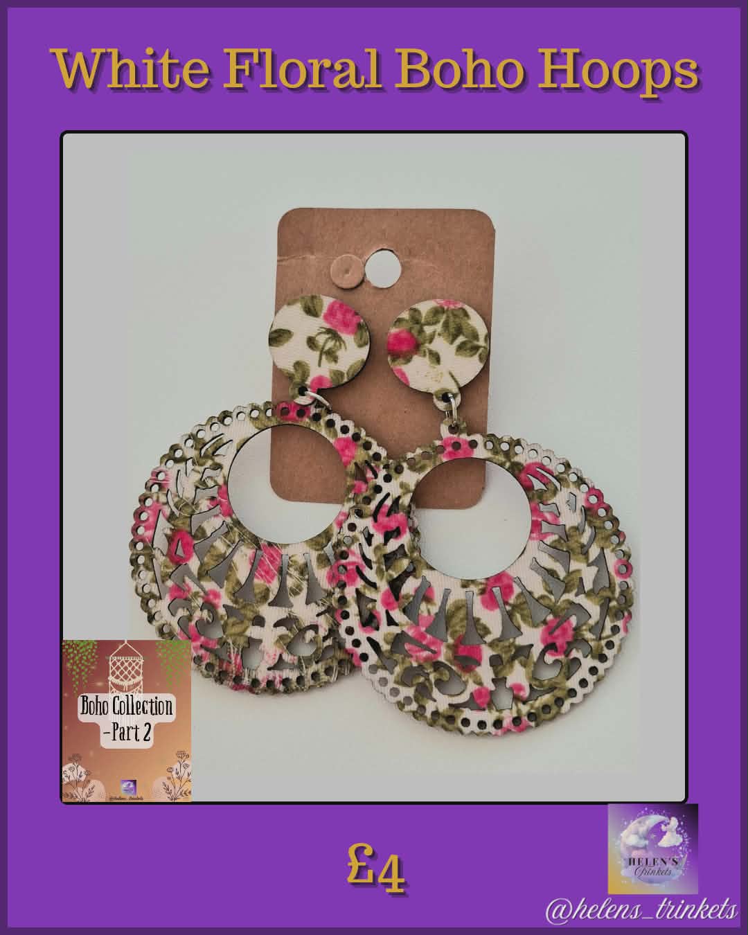 White Floral Boho Hoops