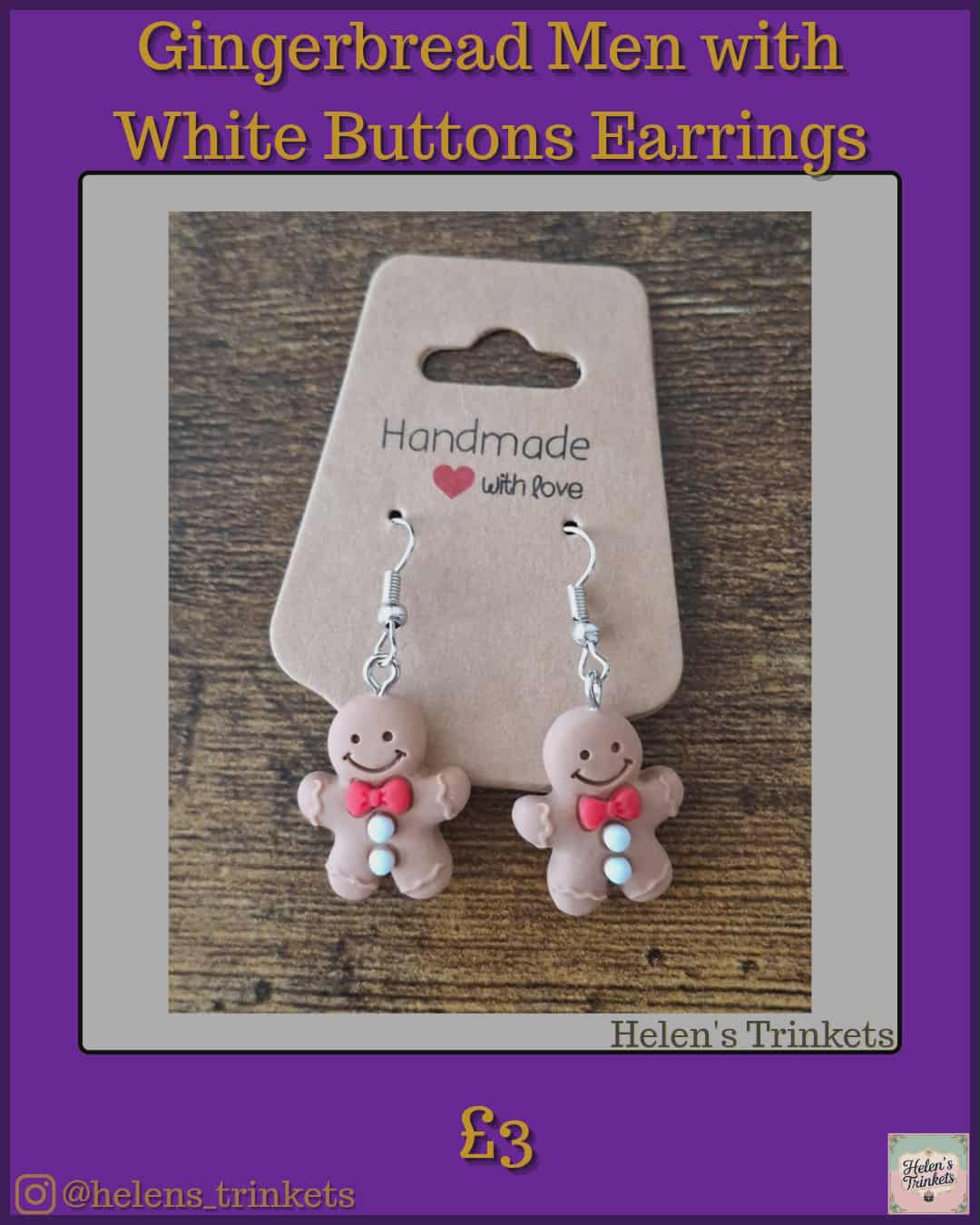 Gingerbread white button earrings
