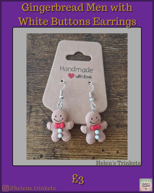 Gingerbread white button earrings