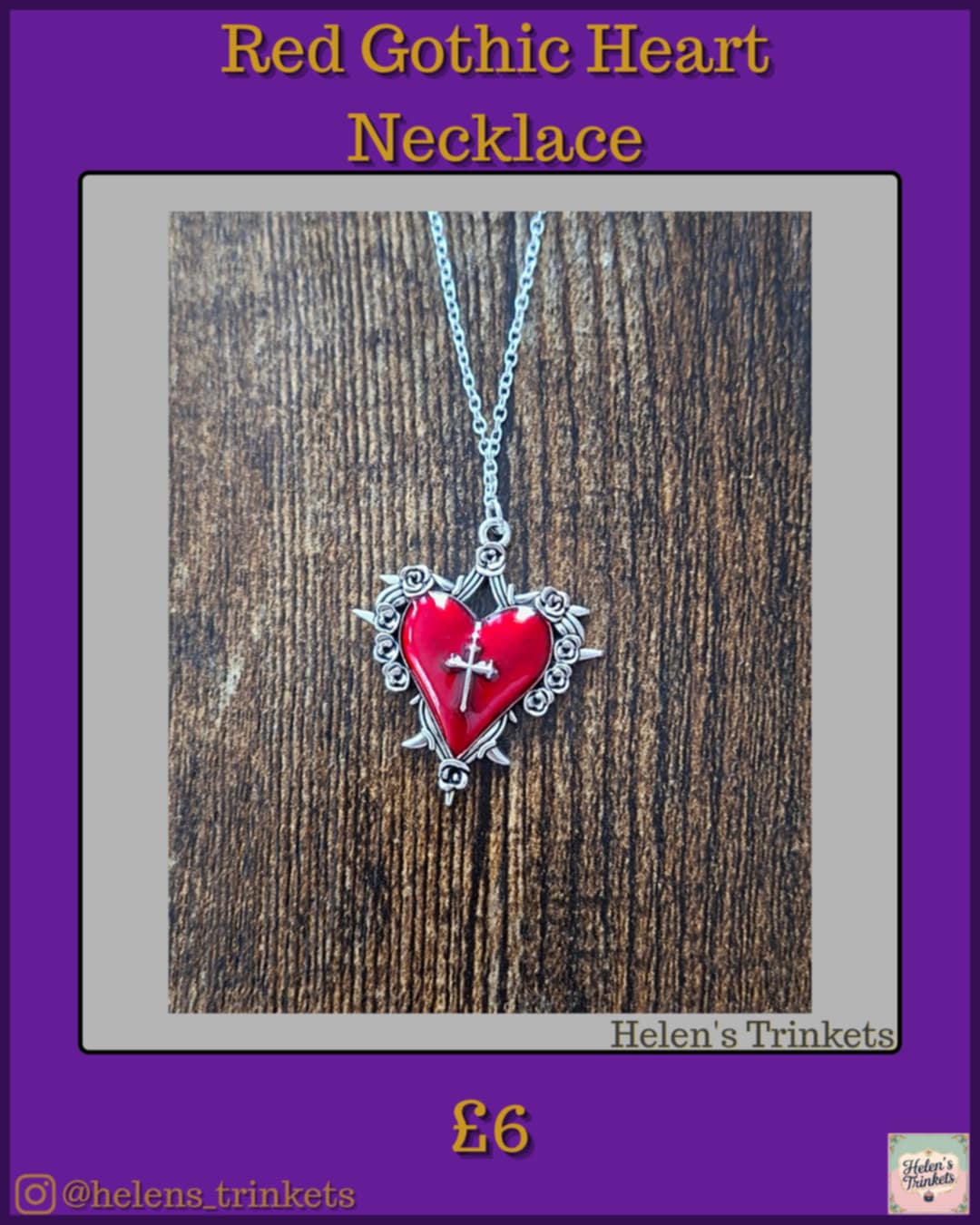 Red Gothic Heart Necklace