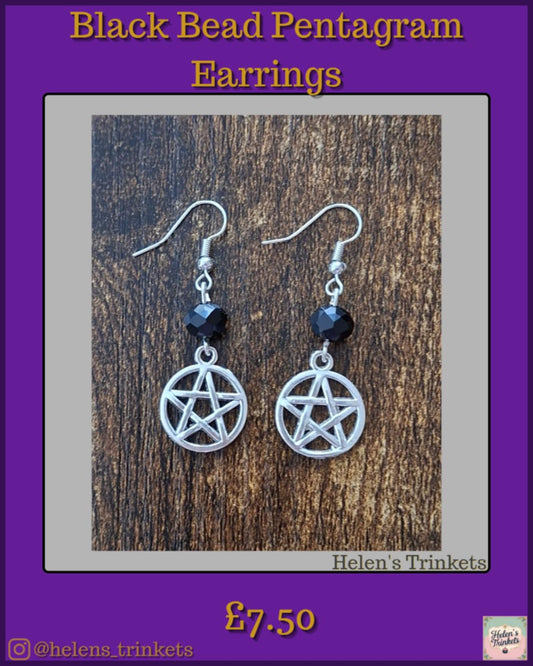 Black Bead Pentagram Earring