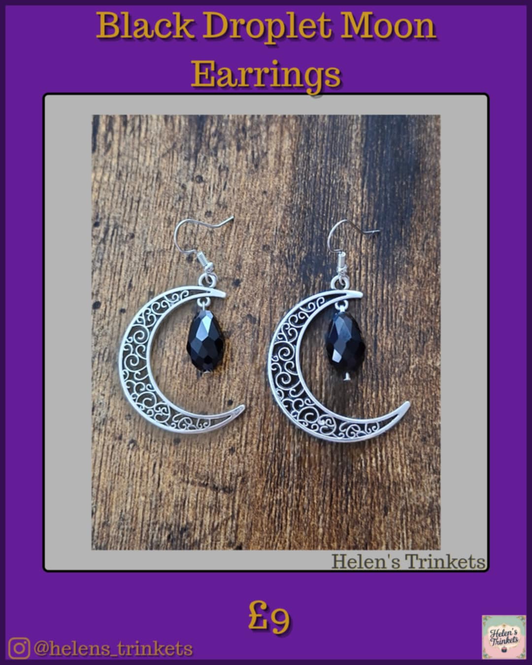 Black Droplet Moon Earrings