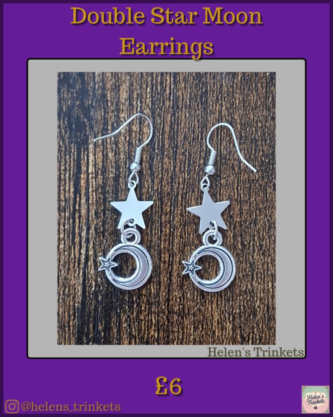 Double star moon earrings