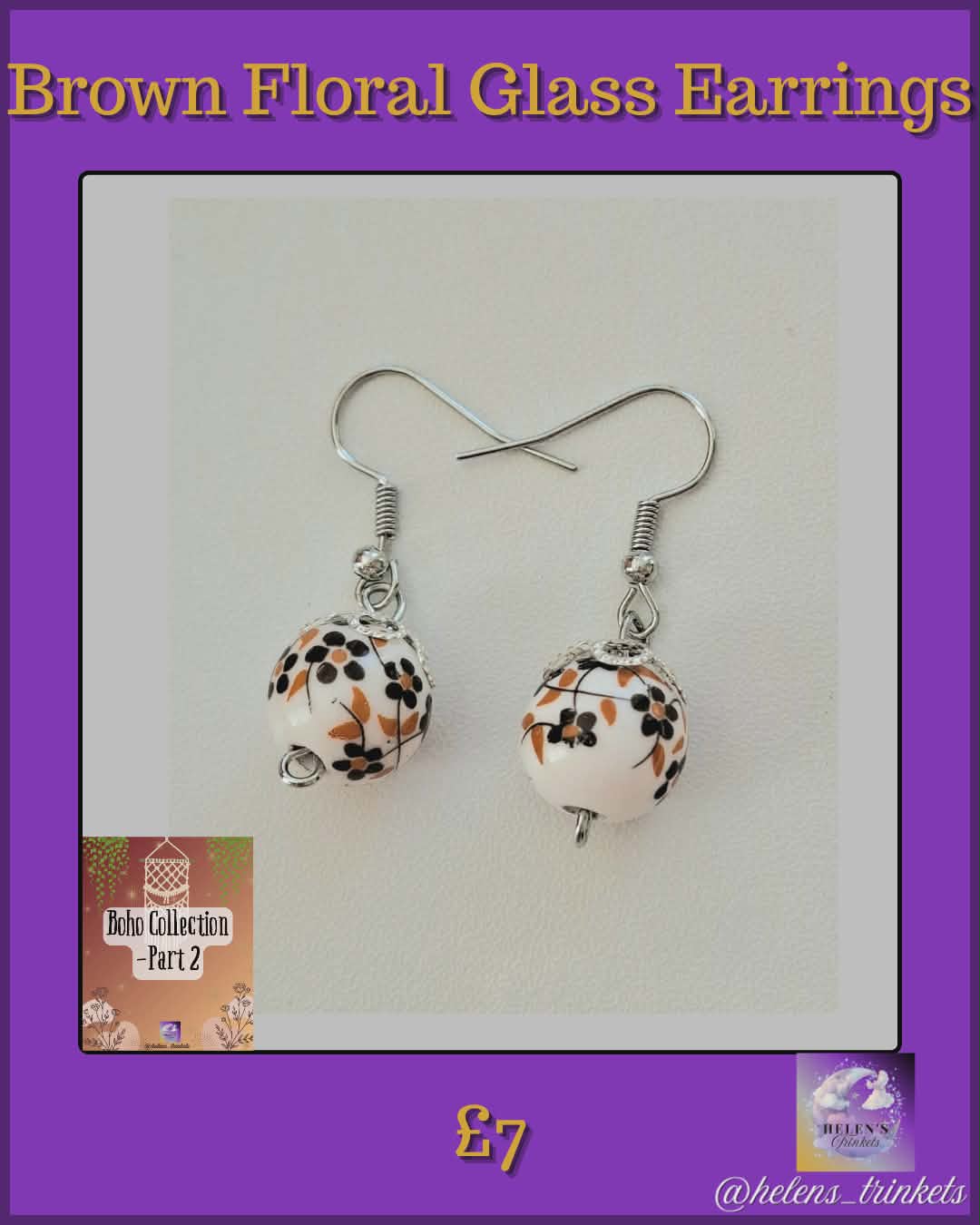 Brown Floral Glass Earring