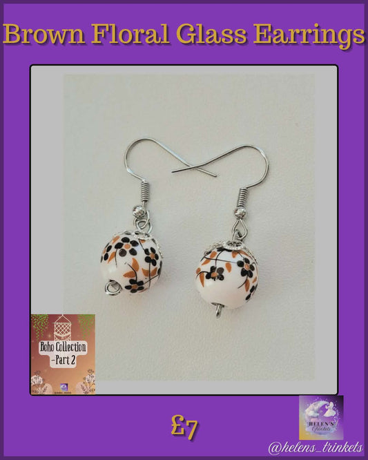 Brown Floral Glass Earring