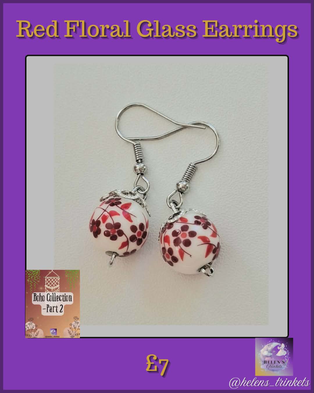 Red Floral Glass earrings