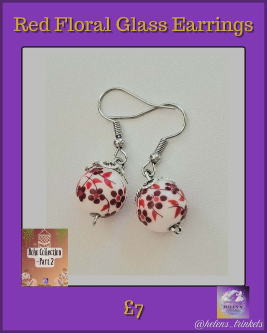 Red Floral Glass earrings