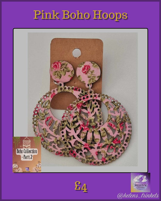 Pink Floral Boho Hoops