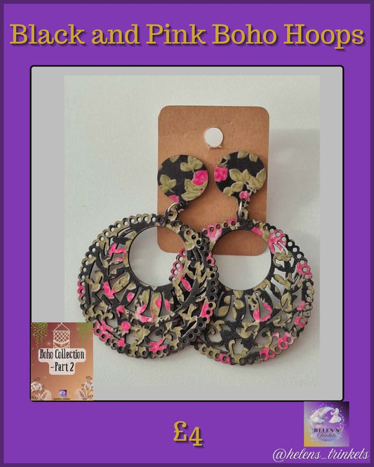 Black & Pink Boho Hoops