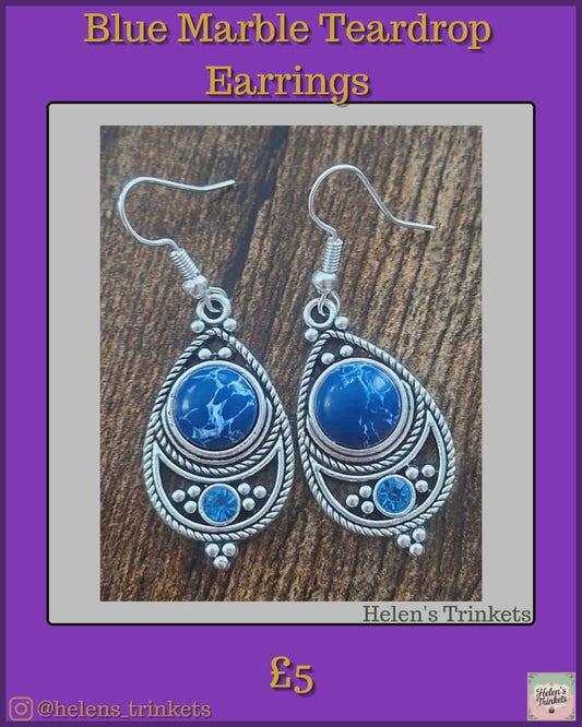 Blue Marble Teardrop Earrings