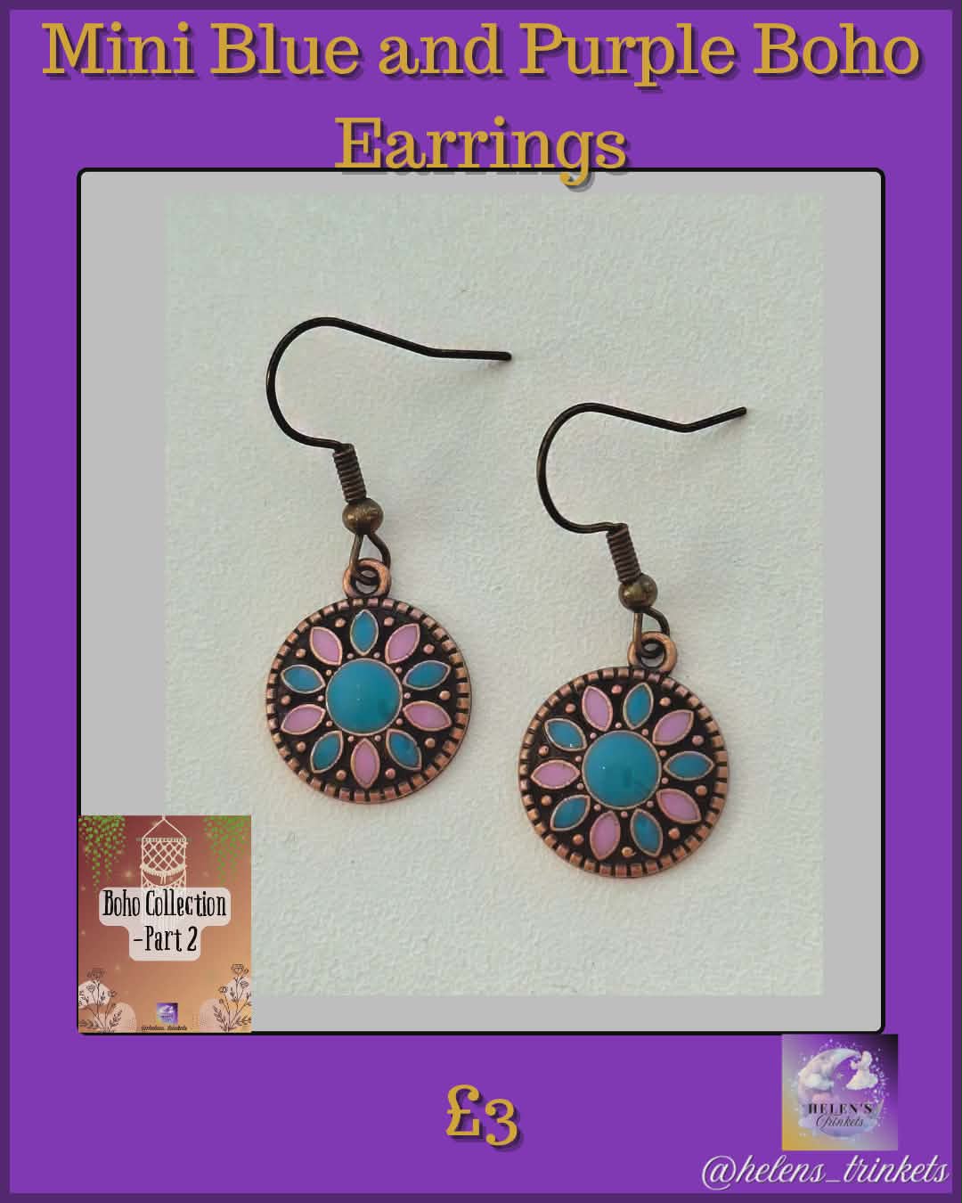 Mini Blue & Purple Boho Earrings