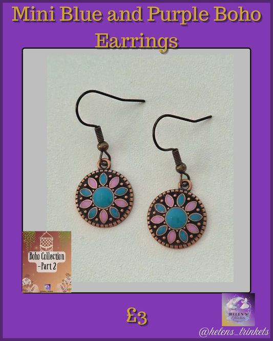 Mini Blue & Purple Boho Earrings